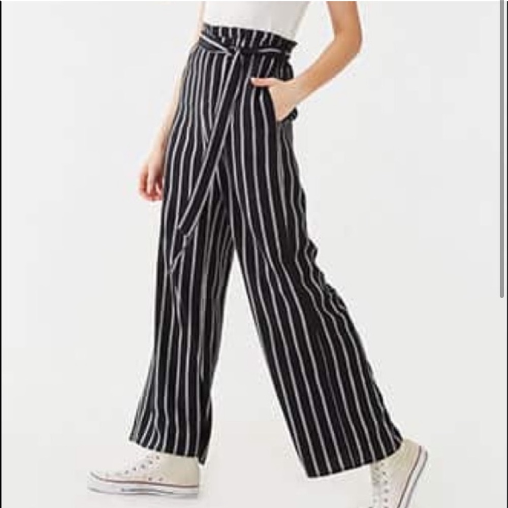 Navy and white paper bag pants